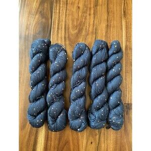 Fancy 5 Skein Yarn Navy Rainbow Sequin 50% Wool 50% Cotton 524g #360